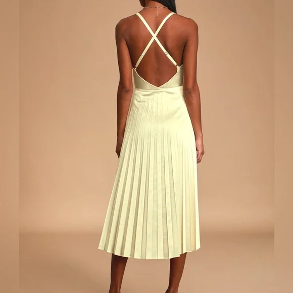 Lulus Give us a Twirl Champagne Satin Pleated Midi Dress - Picture 2 of 11